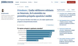Denník Postoj: Prieskum Ľudia väčšinovo súhlasia so Smerom, že k atentátu na premiéra prispela opozícia i médiá